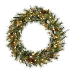 Vickerman Pre-Lit Artificial Christmas Wreath With Pine Cones And 3 Rings (22364)