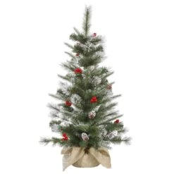 Vickerman Unlit Artificial Christmas Tree With Frosted Cones And Red Berries (27662)