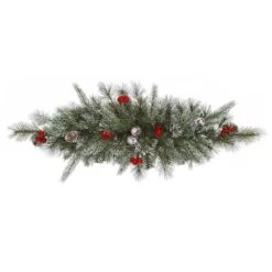 Vickerman Unlit Artificial Christmas Swag With Frosted Cones And Red Berries (27669)