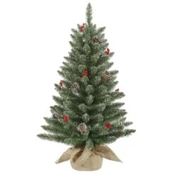 Vickerman Unlit Artificial Christmas Tree With White Tip Cones And Shiny Red Berries (27729)