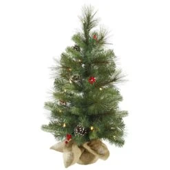 Vickerman Pre-Lit Artificial Christmas Tree With White Tip Pine Cones And Shiny Red Berries (27733)