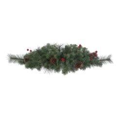Vickerman Artificial Unlit Christmas Swag With Red Berries And Pine Cones (370582)